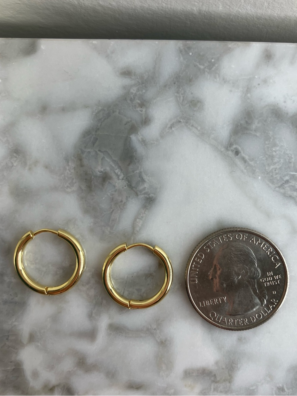 14k Gold Plated Hoop Huggie Earrings 12mm - Picture 4 of 8